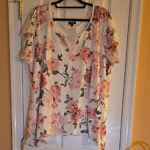 Onyx Rose Patterned Lace Blouse in Pink and White